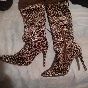 Animal print knee-high boots
